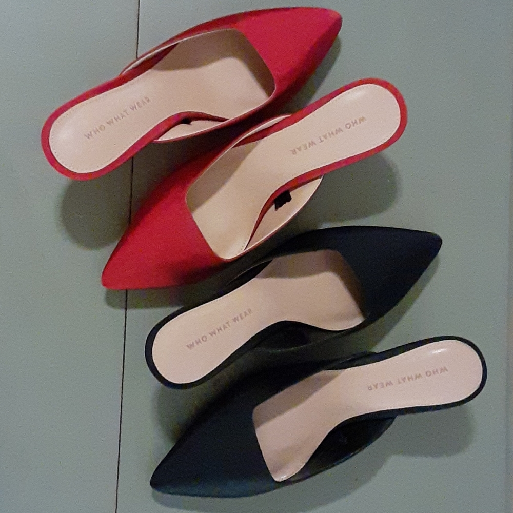 Pointed toe kitten heel slide